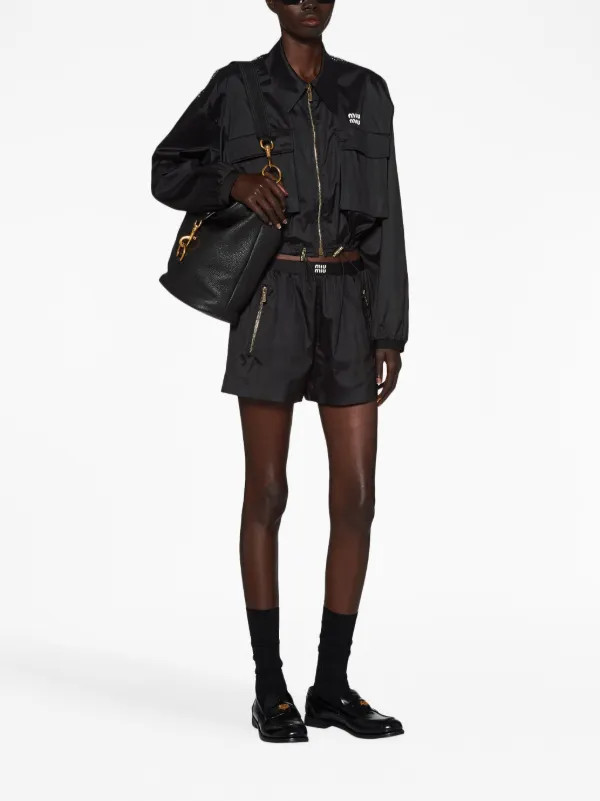 Miu Miu Short De Sport à Bord Logo - Farfetch | Farfetch Global