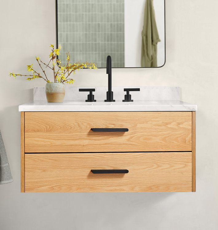Geneva 36" Wall Mount White Oak Single Vanity | Rejuvenation