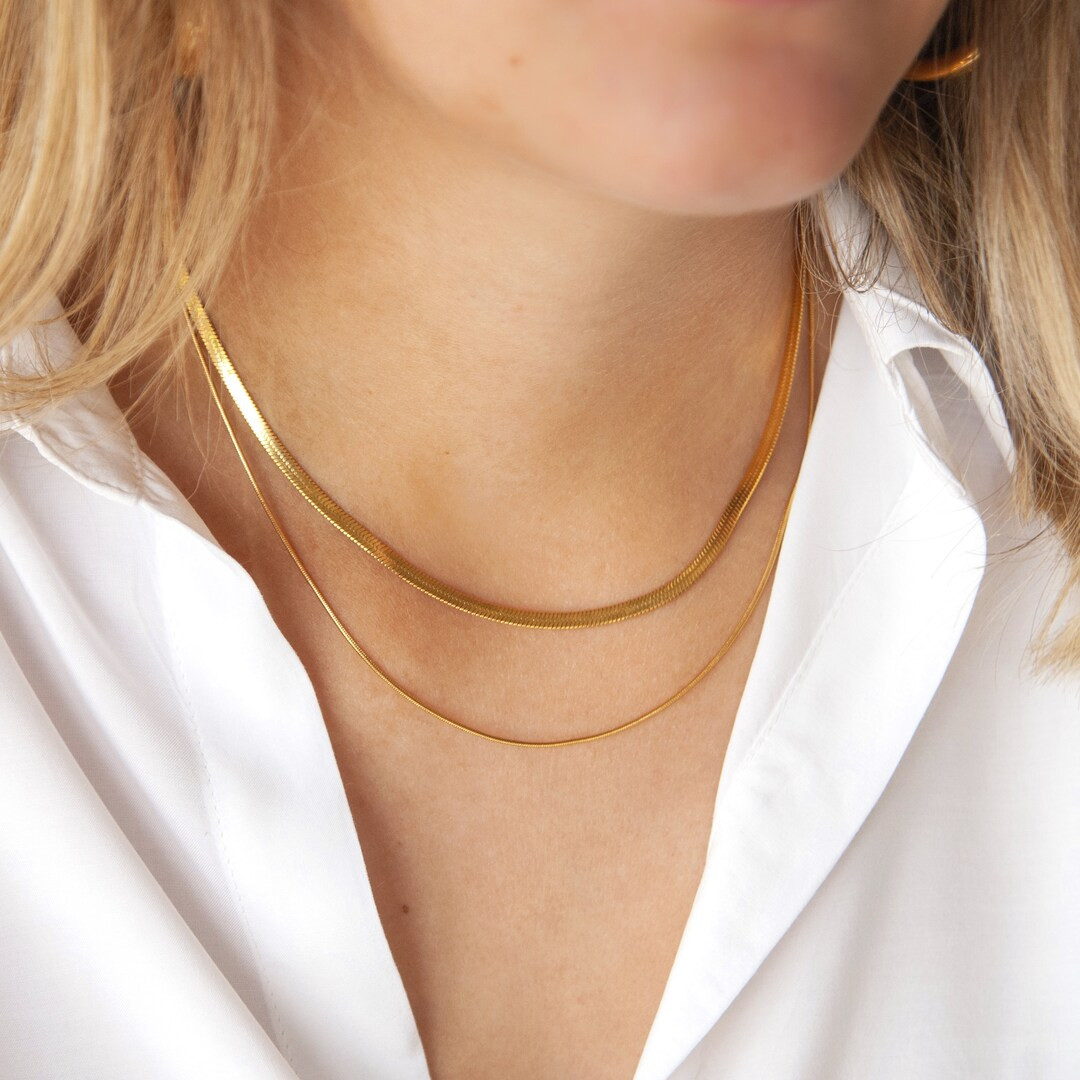 Snake Necklace Layer Necklace Gold Necklace Choker Necklace Chain Necklace Herringbone Chain Flat... | Etsy ROW