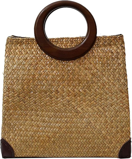 QZUnique Hand-woven Straw Bag Women Summer Beach Handbag Purse Retro Rattan Tote Clutch Travel Ba... | Amazon (US)