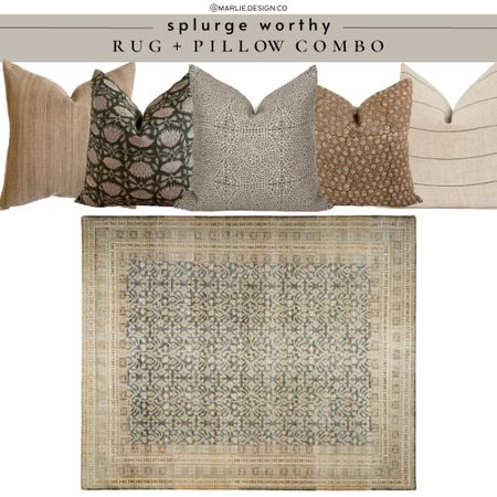 Rug and throw pillow combo | living room rug | bedroom rug | living room pillows | bedroom pillows | warm neutral rug | green rug | warm neutral throw pillows | McGee and co rug | Evangeline wool rug | Etsy | living room style inspo | bedroom style inspo 

#LTKhome #LTKstyletip #LTKunder100