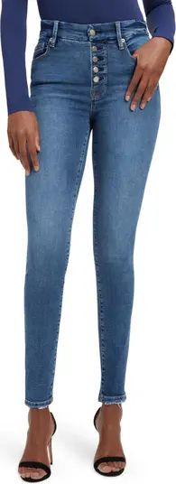 Good American Good Legs Exposed Button High Waist Skinny Jeans | Nordstrom | Nordstrom