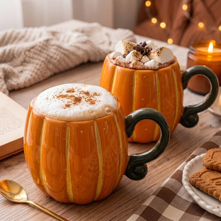 2 Pcs Fall Pumpkin Mug 16 oz Halloween Ceramic Coffee Mug, Orange | Amazon (US)