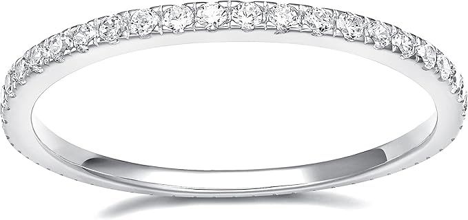 EAMTI 2mm Wedding Band Cubic Zirconia Half Eternity Stackable Engagement Ring Size 3-13 | Amazon (US)