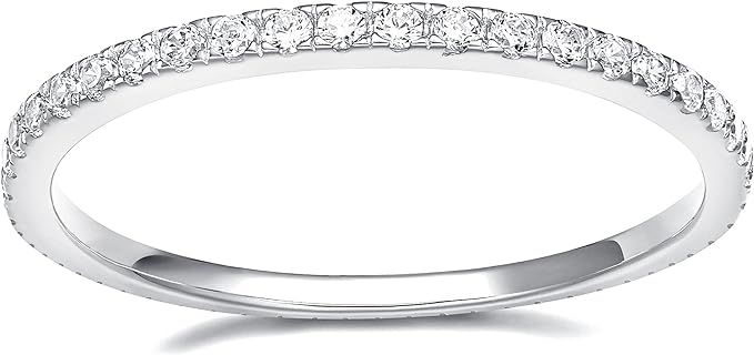 EAMTI 2mm Wedding Band Cubic Zirconia Half Eternity Stackable Engagement Ring Size 3-13 | Amazon (US)