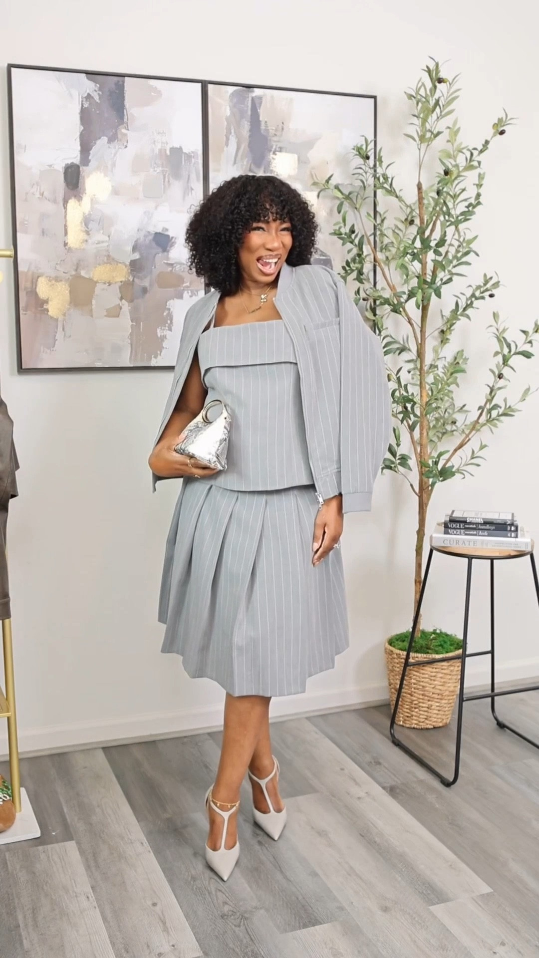 Easy spring outfit… Nothing like a 3 piece set and this pinstripe one is elevated and affordable. Wear them together or separately. 
Size medium blazer (should have done a large)
Size large bandeau top
Size 8 skirt


#LTKootd #LTKBump #LTKSeasonal