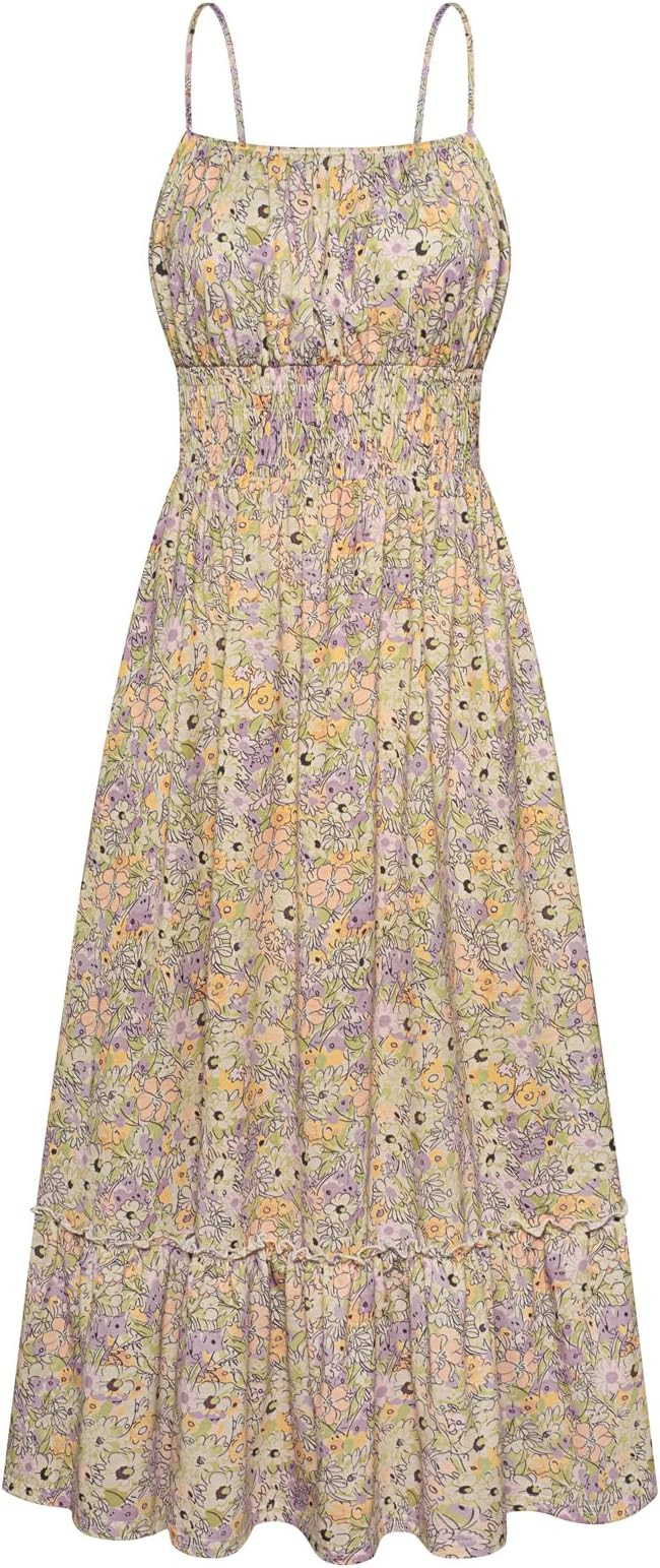GRACE KARIN Womens 2025 Summer Maxi Dress Sleeveless Floral Spaghetti Strap Smocked Boho Beach Lo... | Amazon (US)