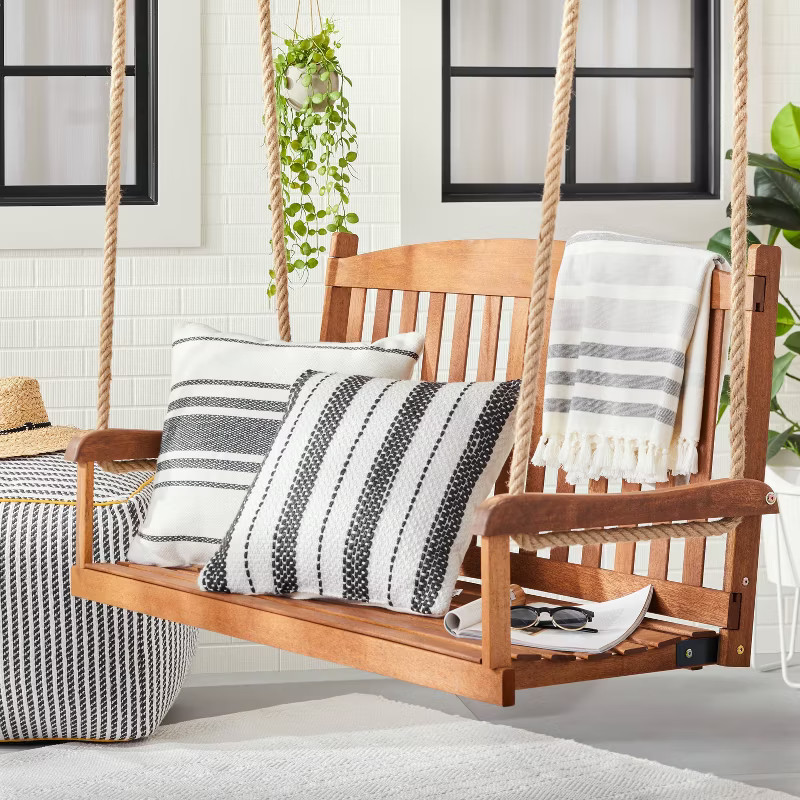 18" x 18" Bold Stitch Stripe Indoor/Outdoor Throw Pillow Dark Gray - Hearth & Hand™ with Magnol... | Target