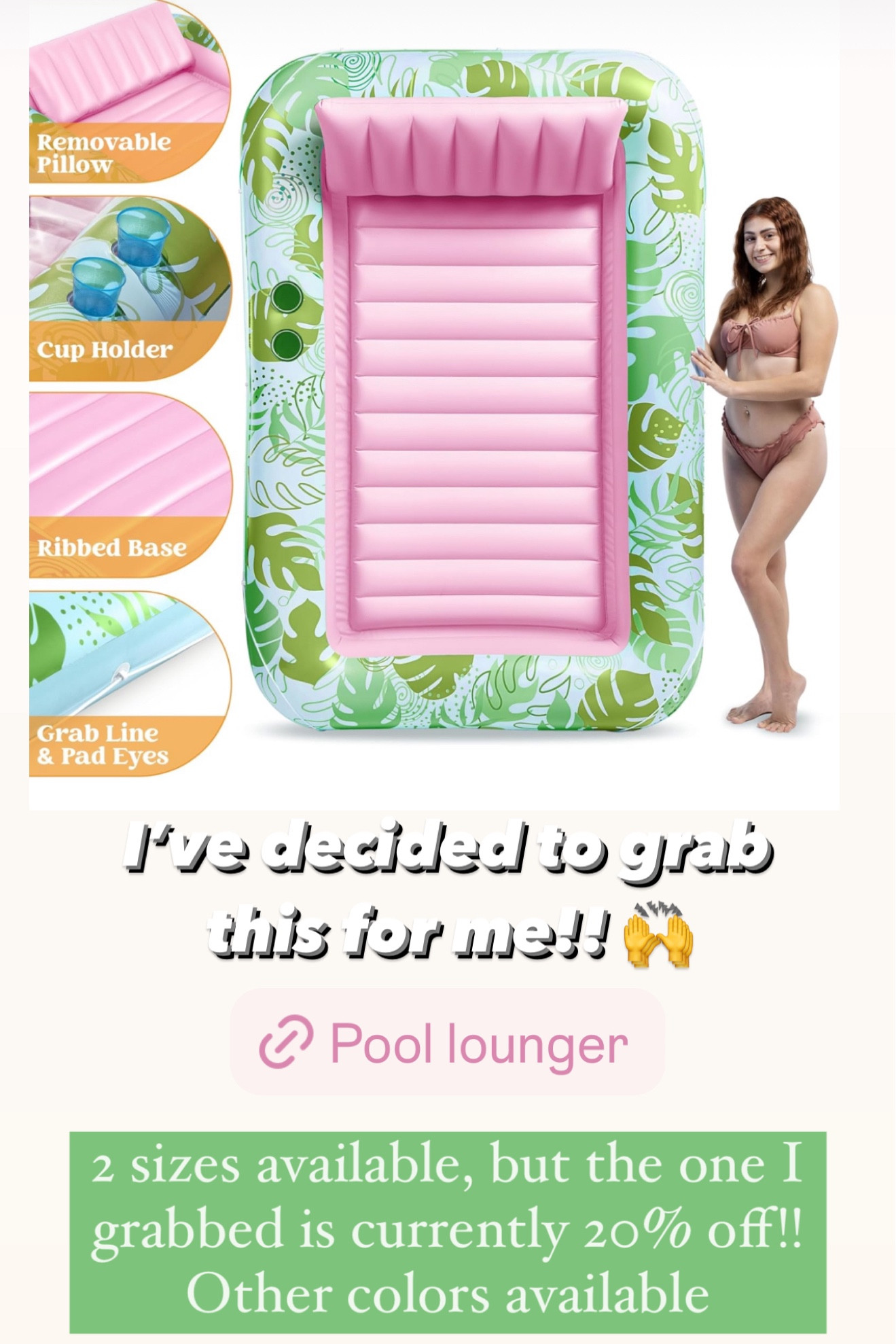 This could end up being my fav purchase this summer! 🙌 the size large is currently 20% off!! Floats in water or use as a yard lounger 👌 

#LTKFindsUnder50 #LTKSwim #LTKSaleAlert