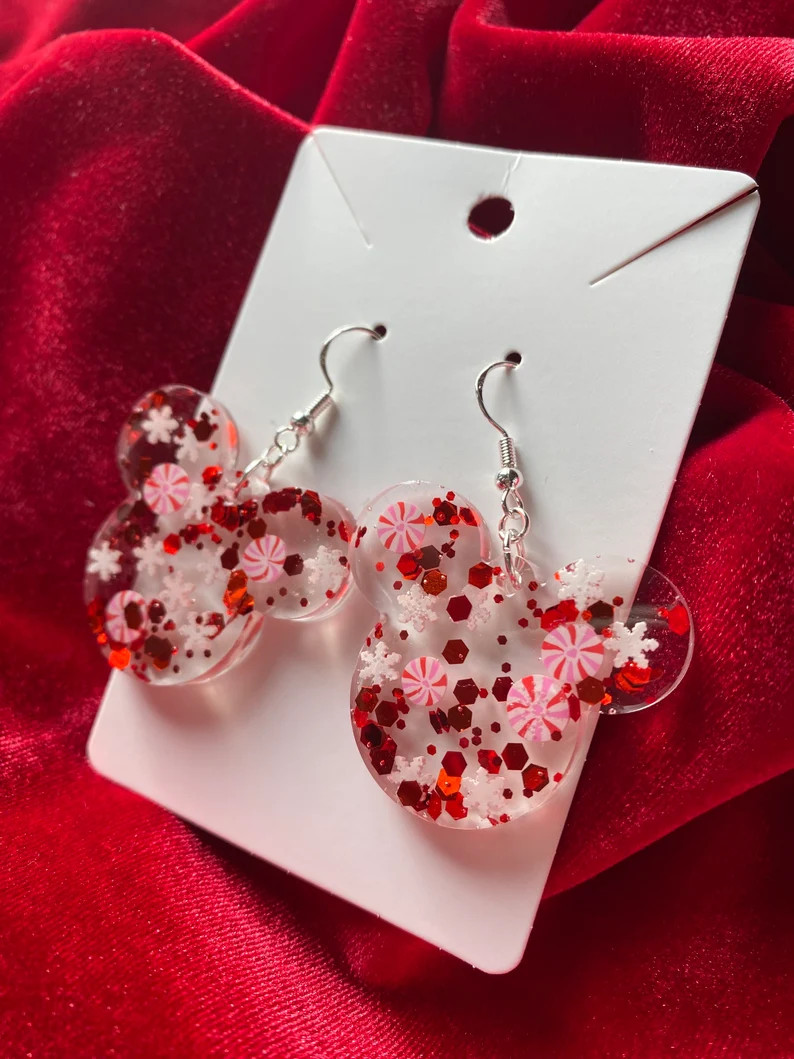 Peppermint and Snowflake Mouse Head Earrings - Etsy | Etsy (US)