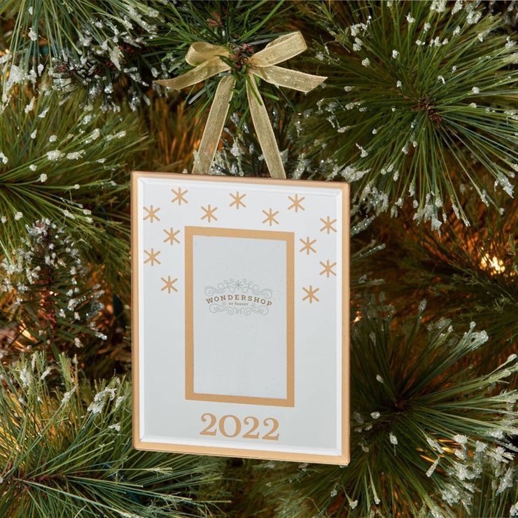 4.25" 2022 Glass Photo Frame with Metallic Snowflakes Christmas Tree Ornament Gold - Wondershop... | Target
