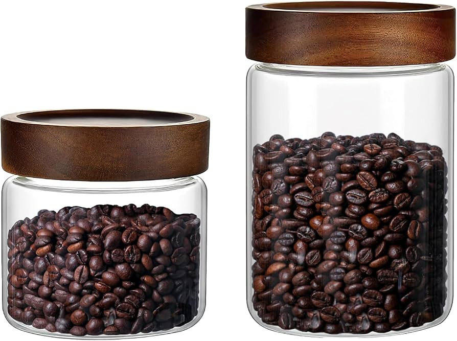 Set of 2 Glass Jars Food Storage Canister with Airtight Wooden Screw on Lid     Premium Clear Gla... | Amazon (US)