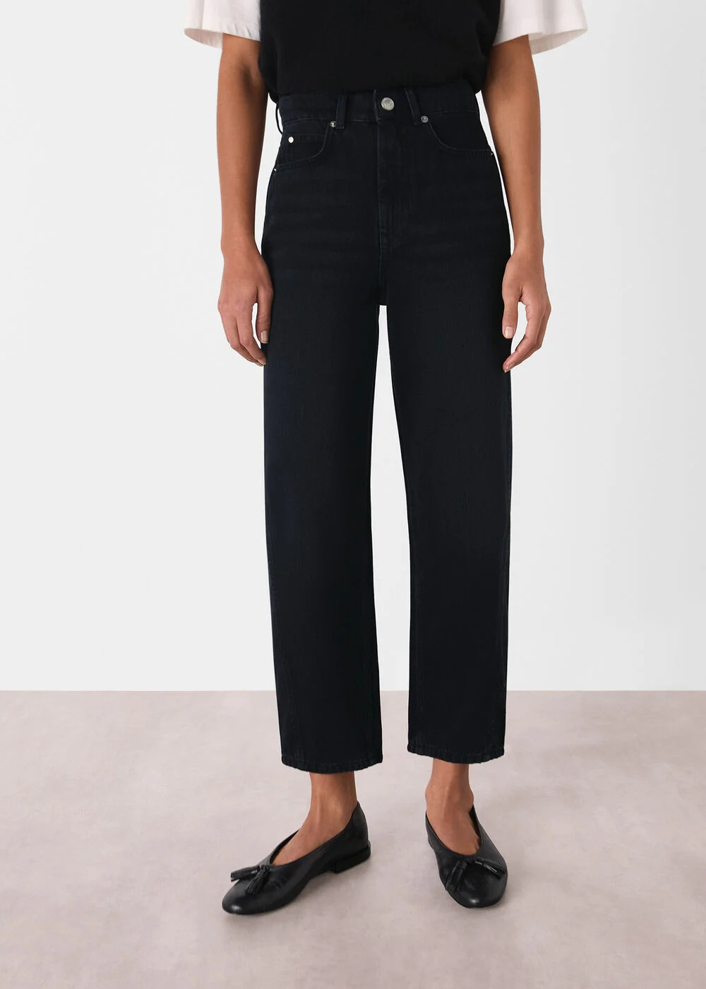 Black High Waisted Barrel Leg Jeans | Whistles | Whistles UK | | Whistles