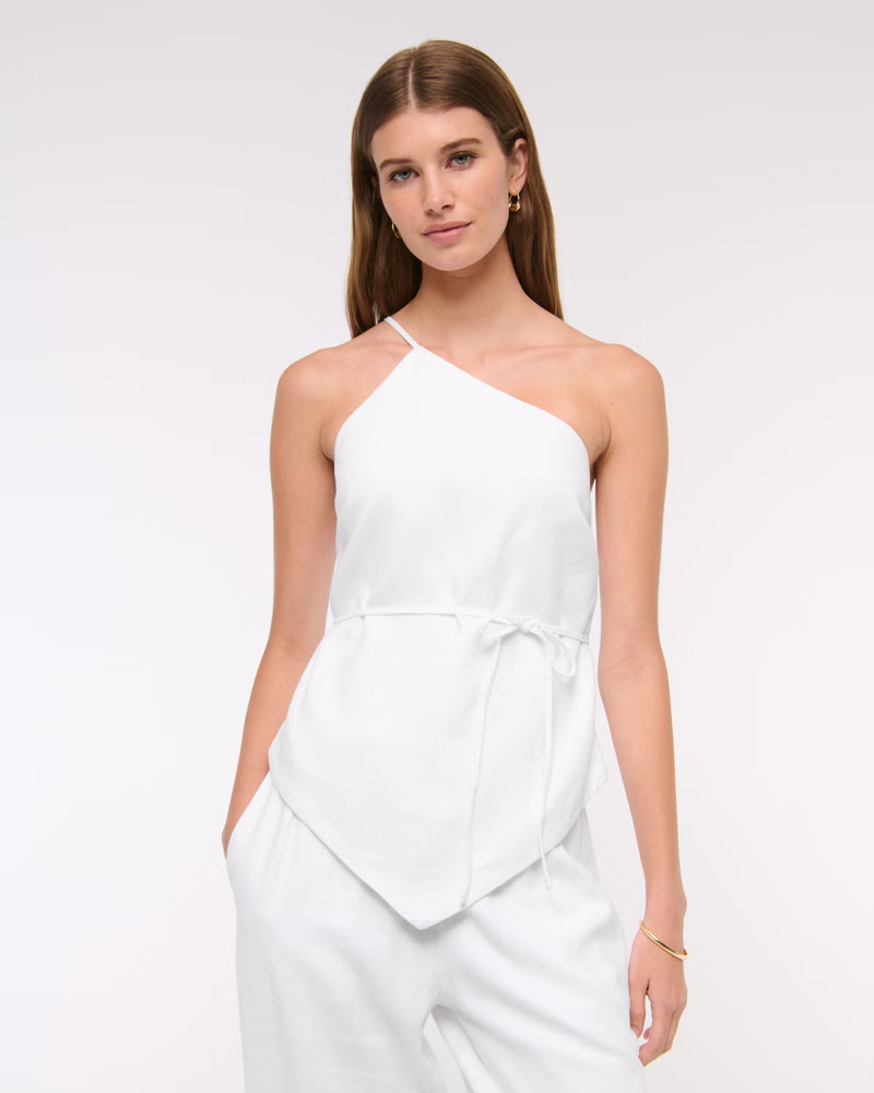 Women's One-Shoulder Asymmetrical Linen-Blend Top | Women's Tops | Abercrombie.com | Abercrombie & Fitch (US)