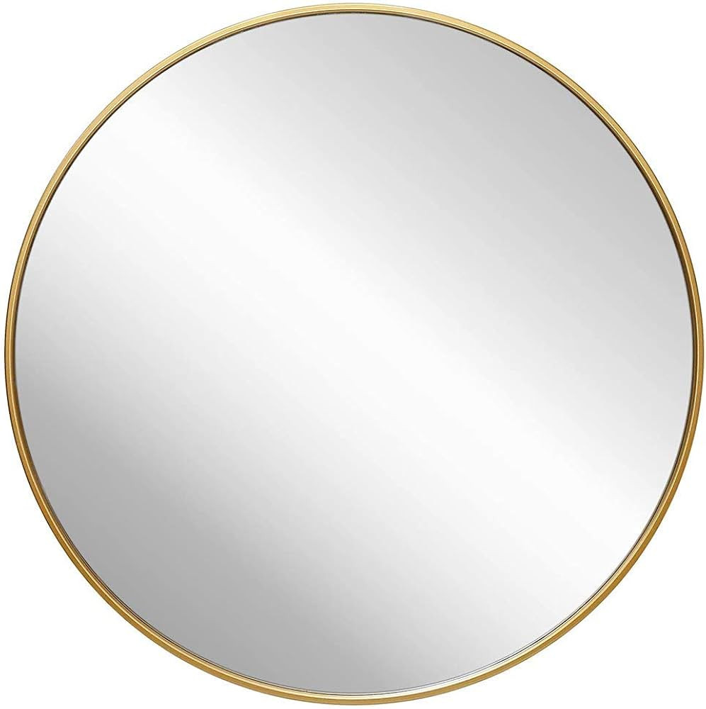Round Mirror 48 Inch Brush Gold Metal Frame Mirror Wall-Mounted Mirrors Large Wall Mirror Modern ... | Amazon (US)