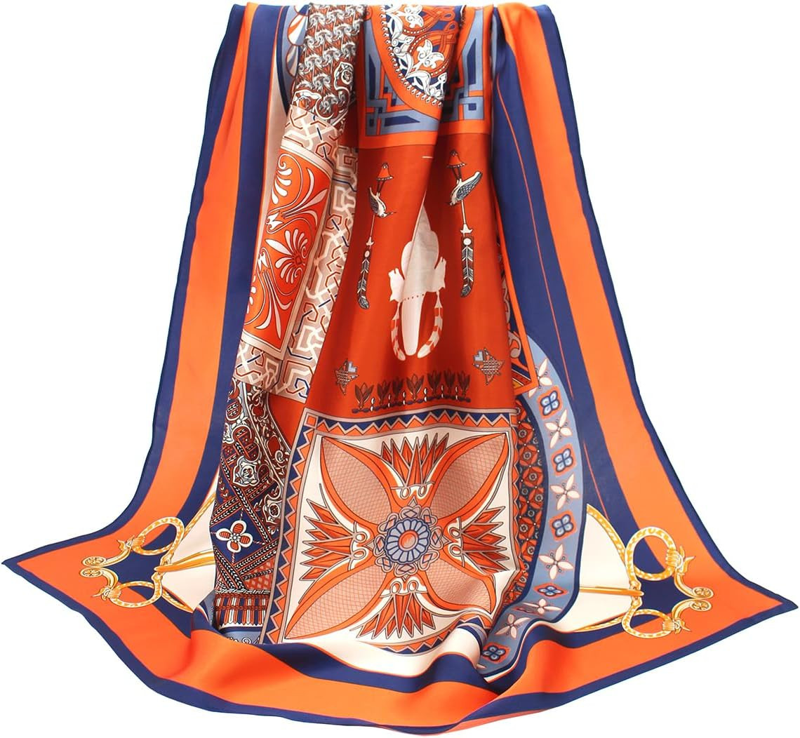 100% Mulberry Silk Scarf -Women 35" Square Hair Wraps-Gift Packed | Amazon (US)