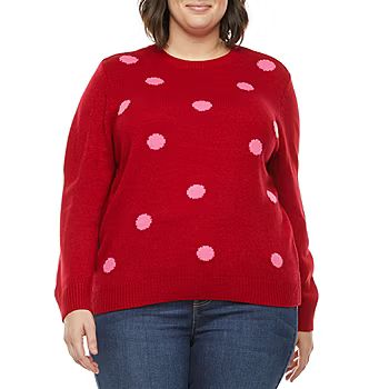 St. John's Bay Plus Womens Crew Neck Long Sleeve Dots Pullover Sweater | JCPenney