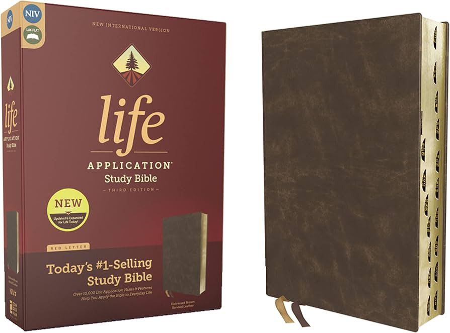 NIV, Life Application Study Bible, Third Edition, Bonded Leather, Brown, Red Letter, Thumb Indexe... | Amazon (US)