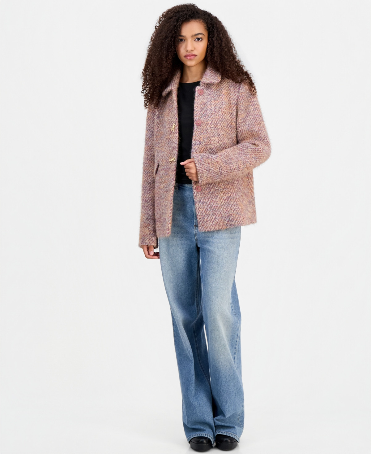 CeCe Women's Tweed Bow-Button Lady Jacket - Mauve Sequin Brush Twill | Macy's