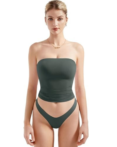 SUUKSESS Women Double Lined Tube Top Summer Y2K Going Out Tops Casual Sleeveless Basic Tank Top (Sage Green, M) | Amazon (US)