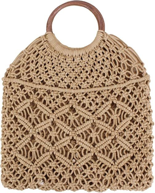 Ayliss Handmade Straw Bag Travel Beach Fishing Net Handbag Shopping Woven Shoulder Bag for Women | Amazon (US)