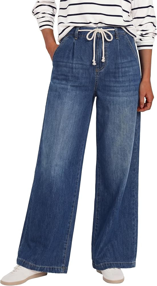 ANRABESS Womens Wide Leg Jeans High Waisted Trendy Drawstring Denim Pants Casual Relaxed Fit Trou... | Amazon (US)