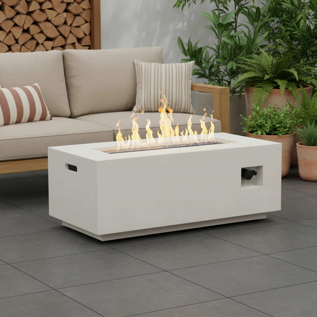 Oquendo 15" H x 40.25'' W Concrete Propane Outdoor Fire Pit Table | Wayfair North America