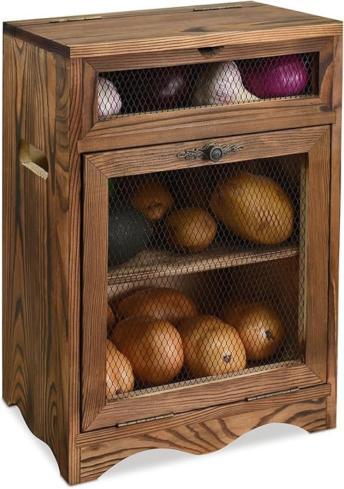 Ikee Design Free Assemble Wooden Countertop Potato and Onion Storage Bin Box,Countertop Cabinet, ... | Amazon (US)