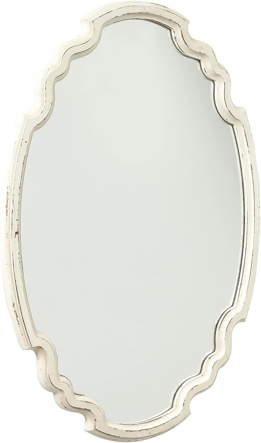 Vintage Sculpted Oval Mirrors for Wall Decor 24", Distressed White Ornate Accent Wood Oval Bathro... | Amazon (US)