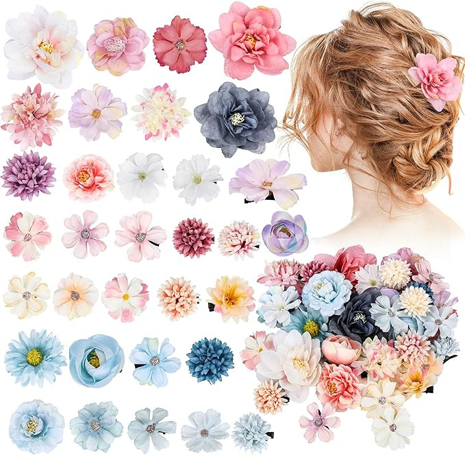 32 Pieces Flower Hair Clip for Women Artificial Rose Hair Aaccessories Bride Claw Clip Floral Bar... | Amazon (US)