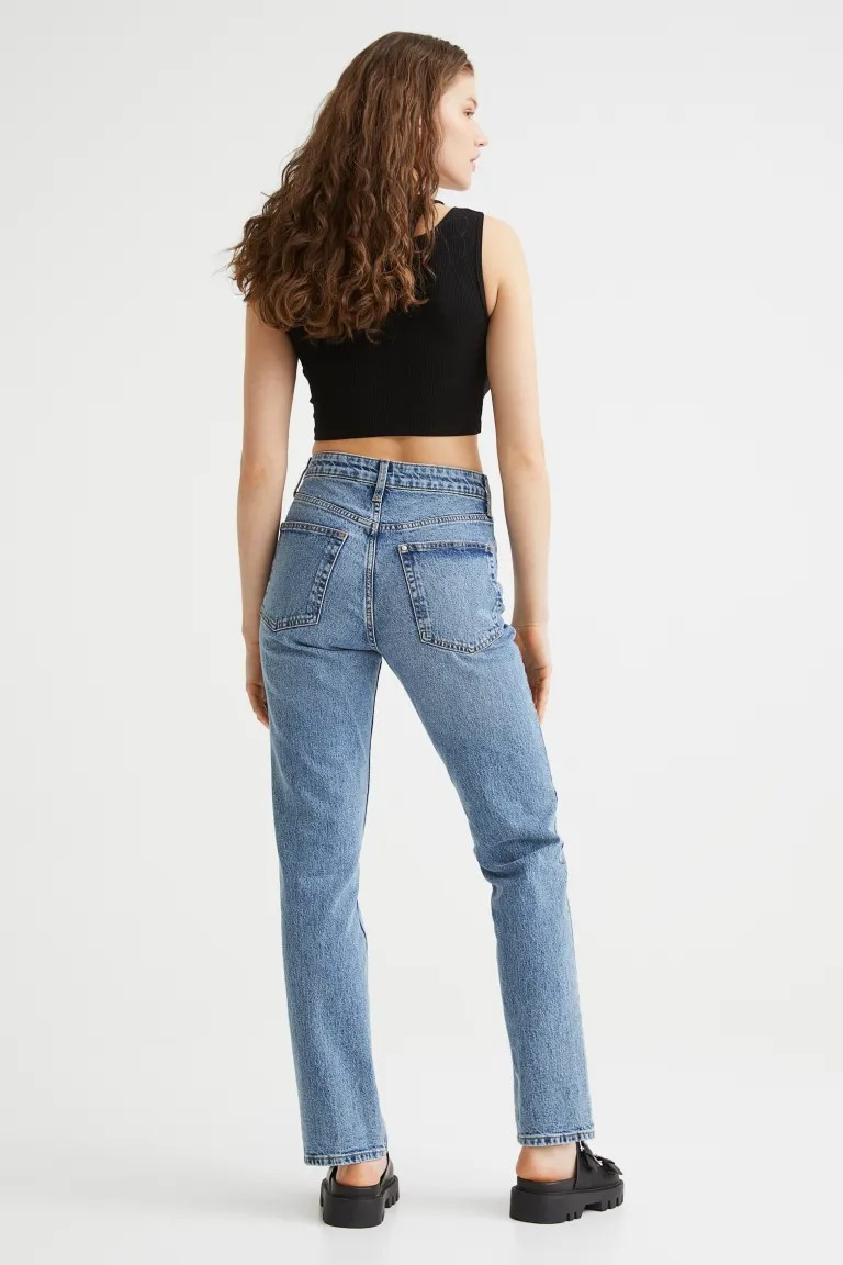 5-Pocket-Jeans in 7/8-Länge aus festem Denim. Modell mit hohem Bund, Reißverschluss und Knopf v... | H&M (DE, AT, CH, NL, FI)