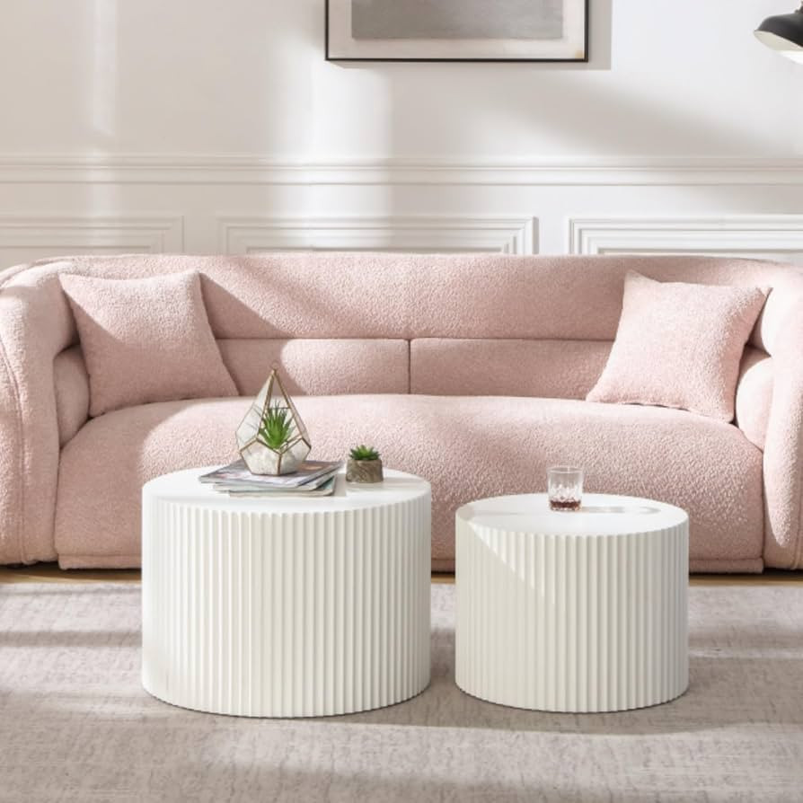 Nesting Coffee Table Set of 2,White Round Wooden Coffee Tables, Modern Round Coffee Table Accent End Table Set Circle Coffee Table Side Table for Living Room (White) | Amazon (US)