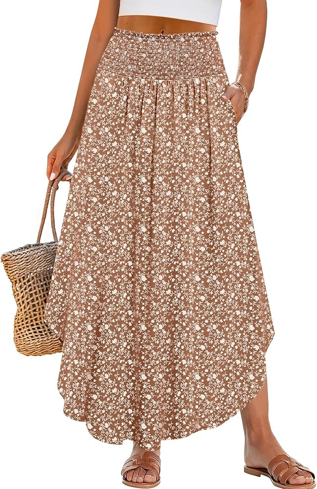 ANRABESS Women's Maxi Skirts Summer Boho Floral High Waisted Flowy Swing Pleated Beach Long Skirt... | Amazon (US)