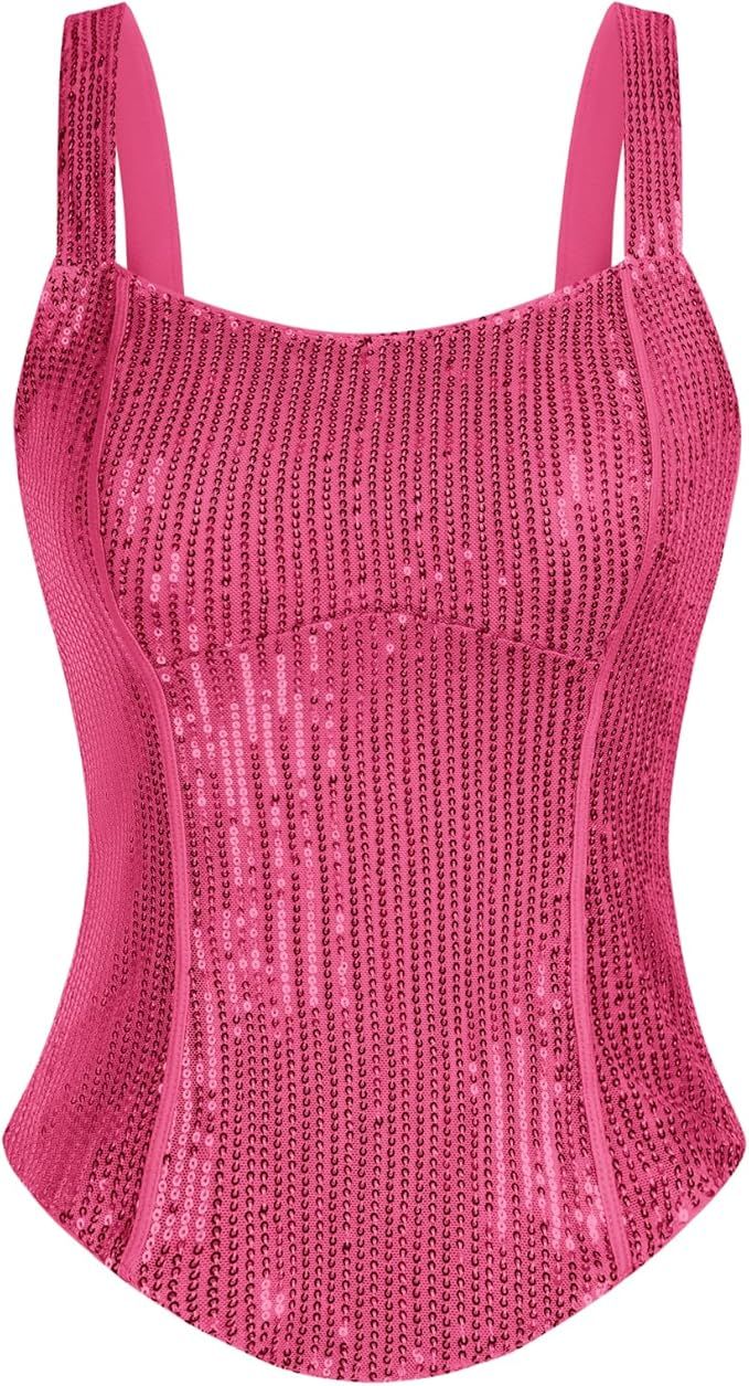GRACE KARIN Sequin Tank Tops for Women Bustier Corset Top Sparkle Sexy Slim Camisole Sleeveless P... | Amazon (US)