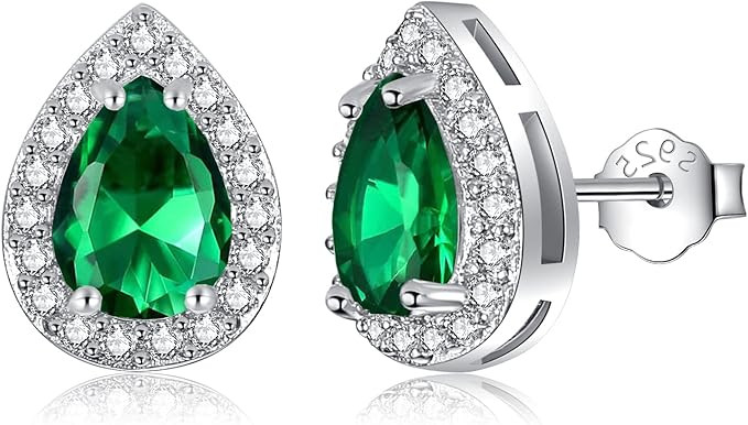 Nupdot Silver Birthstone Teardrop Stud Earrings for Women Girls, Faux Diamond Halo Bridal Earring... | Amazon (US)