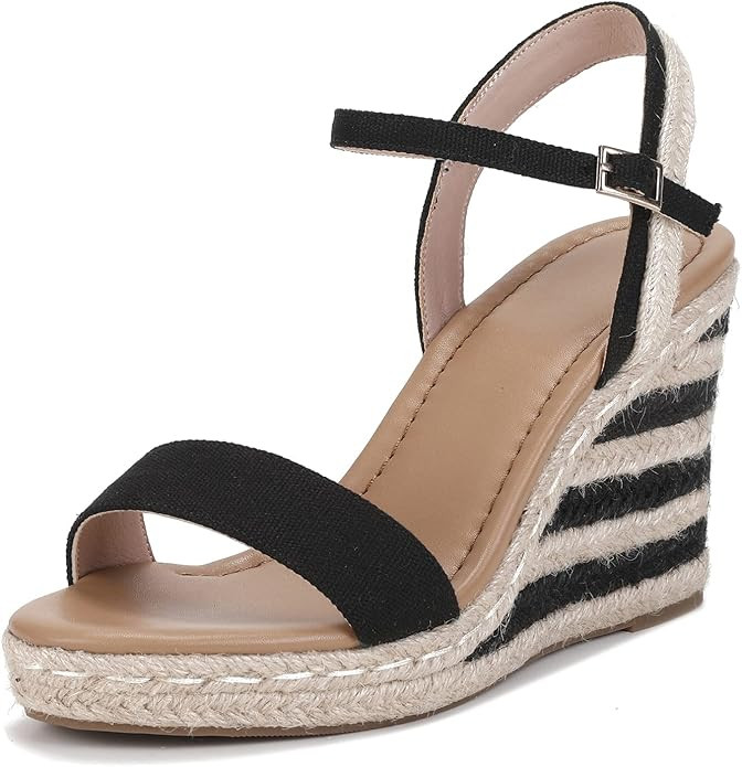 Senodin Women's Wedges Platform Sandals Open Toe Espadrille Ankle Strap Beach Wedges Sandals for ... | Amazon (US)