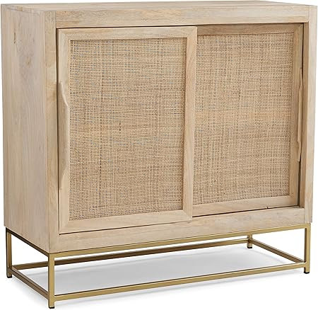 Powell Gold Base 2 Sliding Door Danika Cabinet, Natural Rattan 2D | Amazon (US)