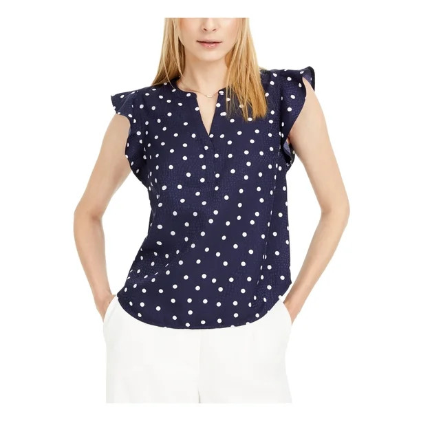 MAISON JULES Womens Navy Polka Dot Cap Sleeve V Neck Top S | Walmart (US)