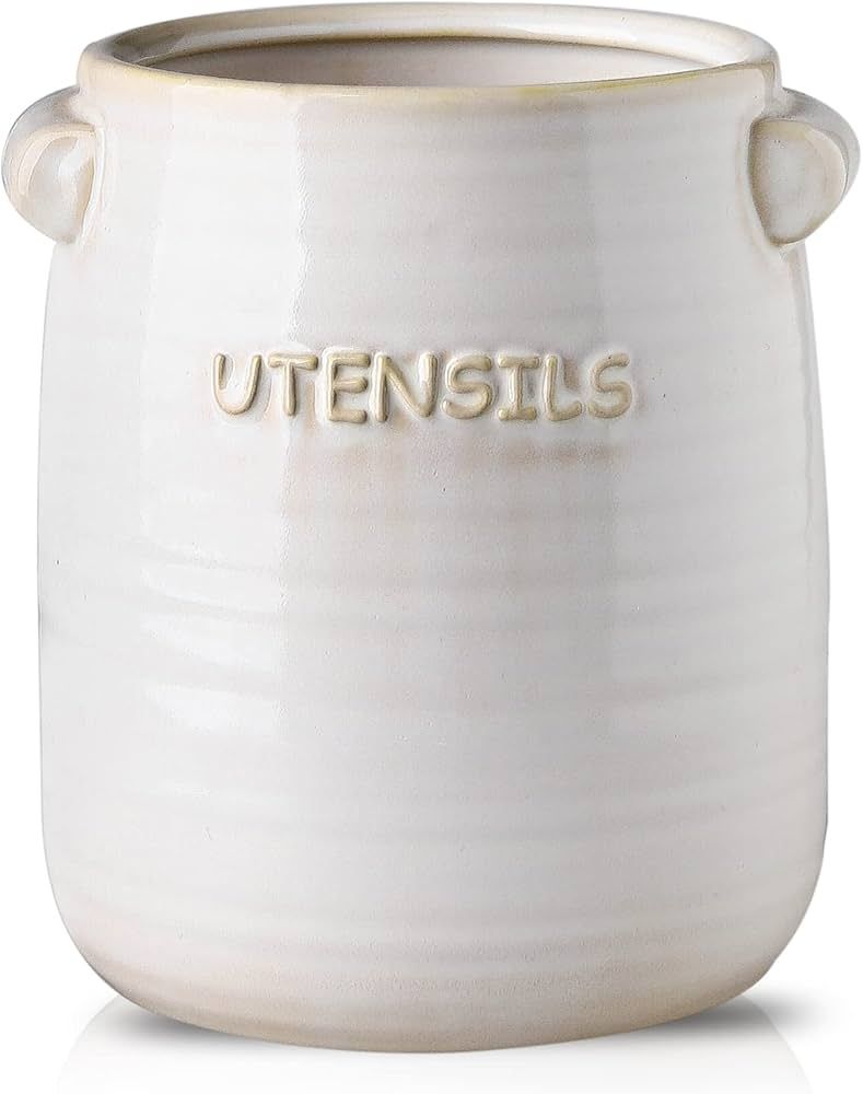 BETTWILL Kitchen Utensil Holder for Countertop,Ceramic Utensil Holder ,Large Utensil Crock Organi... | Amazon (US)