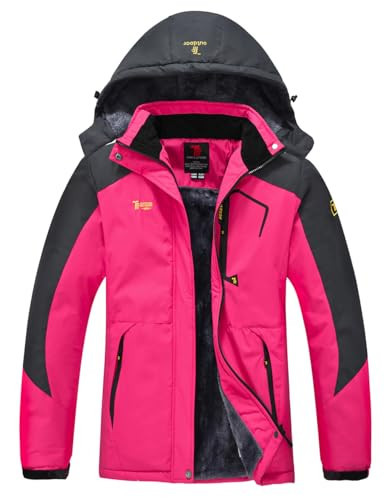 YSENTO Damen Winterjacke Wasserdicht Skijacke Outdoor Softshelljacke Warm Fleecejacke Funktionsjacke mit Abnehmbarer Kapuze(Rose,2XL) | Amazon (DE)