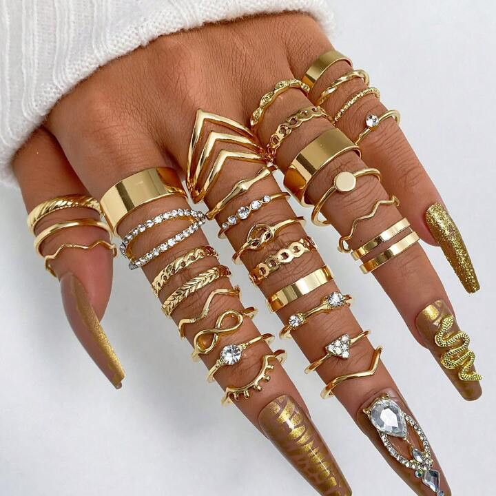 30pcs Bohemian Style Women's Love Ring Se | SHEIN