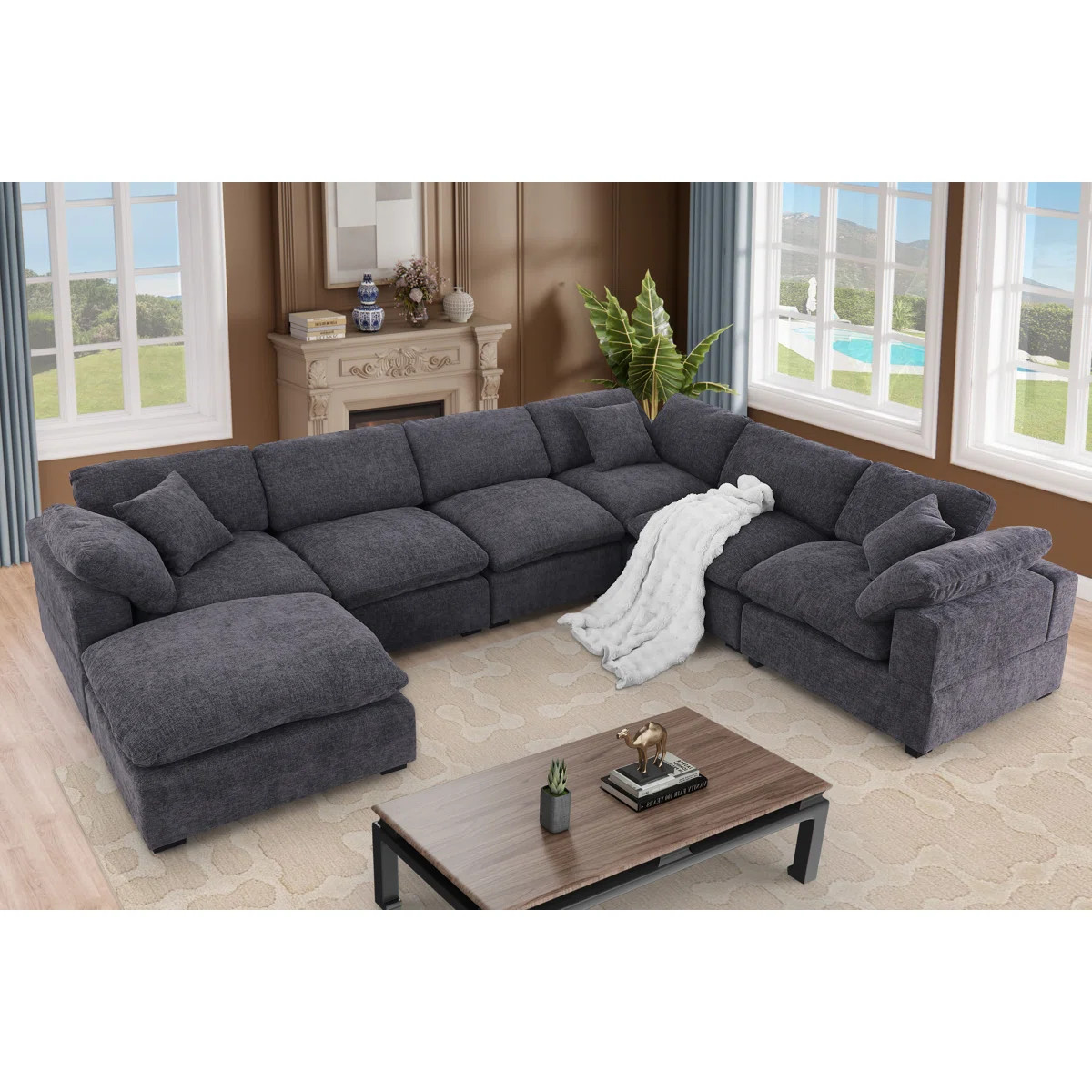 Vivianna Latitude Run® Vivianna 7-Piece Chenille Reversible Corner Sectional with Ottoman | Wayfair North America