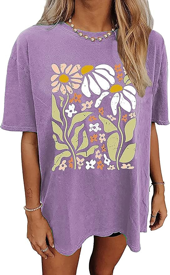 Wildflowers Shirt for Women Oversized Vintage Floral T Shirts Inspirational Graphic Tees Summer C... | Amazon (US)