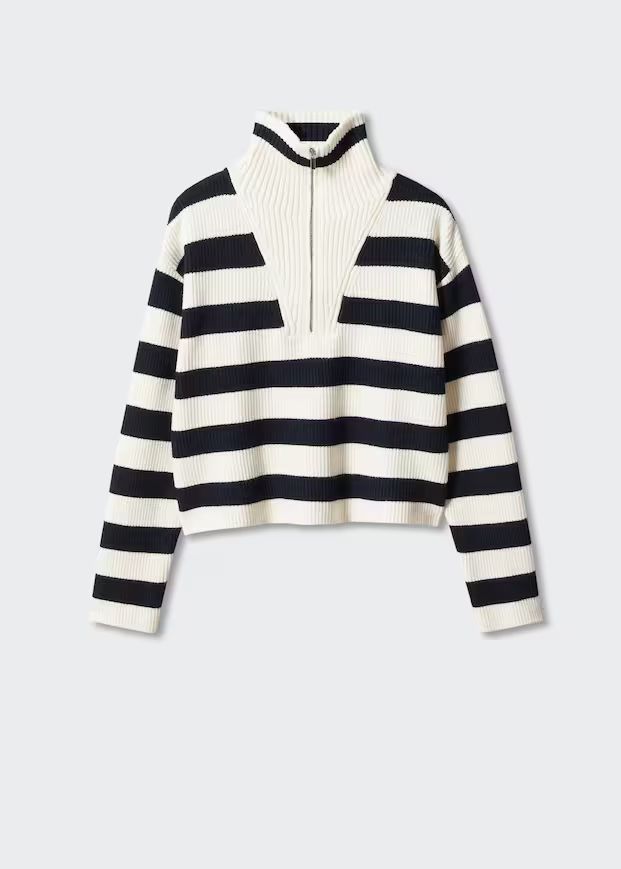 Striped sweater with zip -  Women | Mango United Kingdom | MANGO (UK)