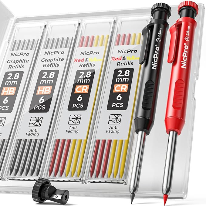 Nicpro Carpenter Pencil with Sharpener, Mechanical Pencils Set with 26 Refills, Deep Hole Marker ... | Amazon (US)