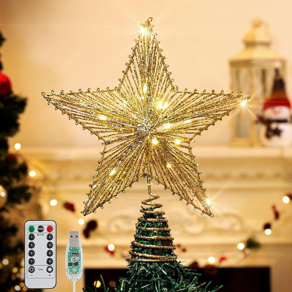 Roylvan Decoración para árbol de Navidad con 8 modos de iluminación, luz superior para árbol ... | Amazon (US)