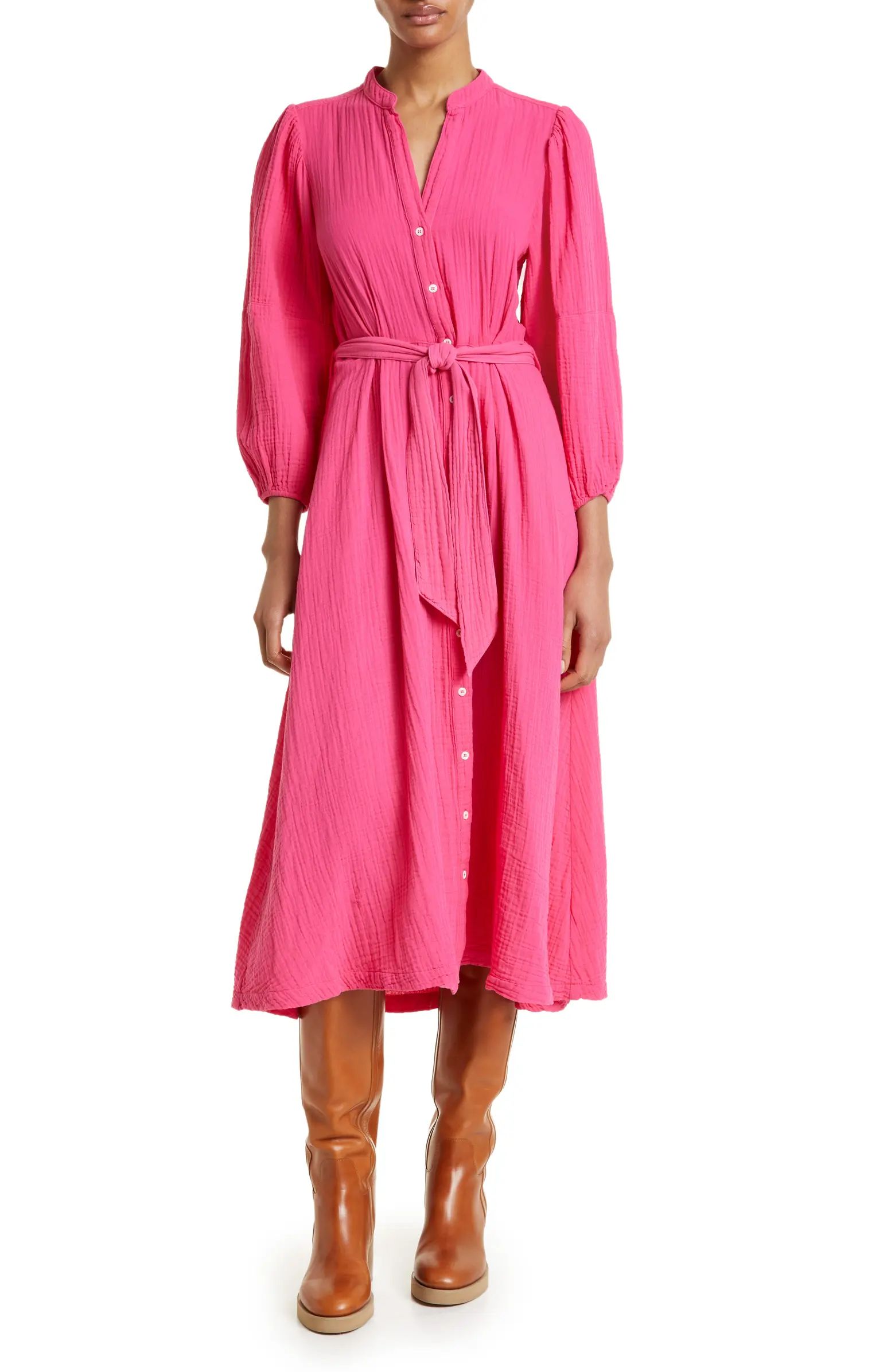 Selene Long Sleeve Cotton Gauze Midi Shirtdress | Nordstrom