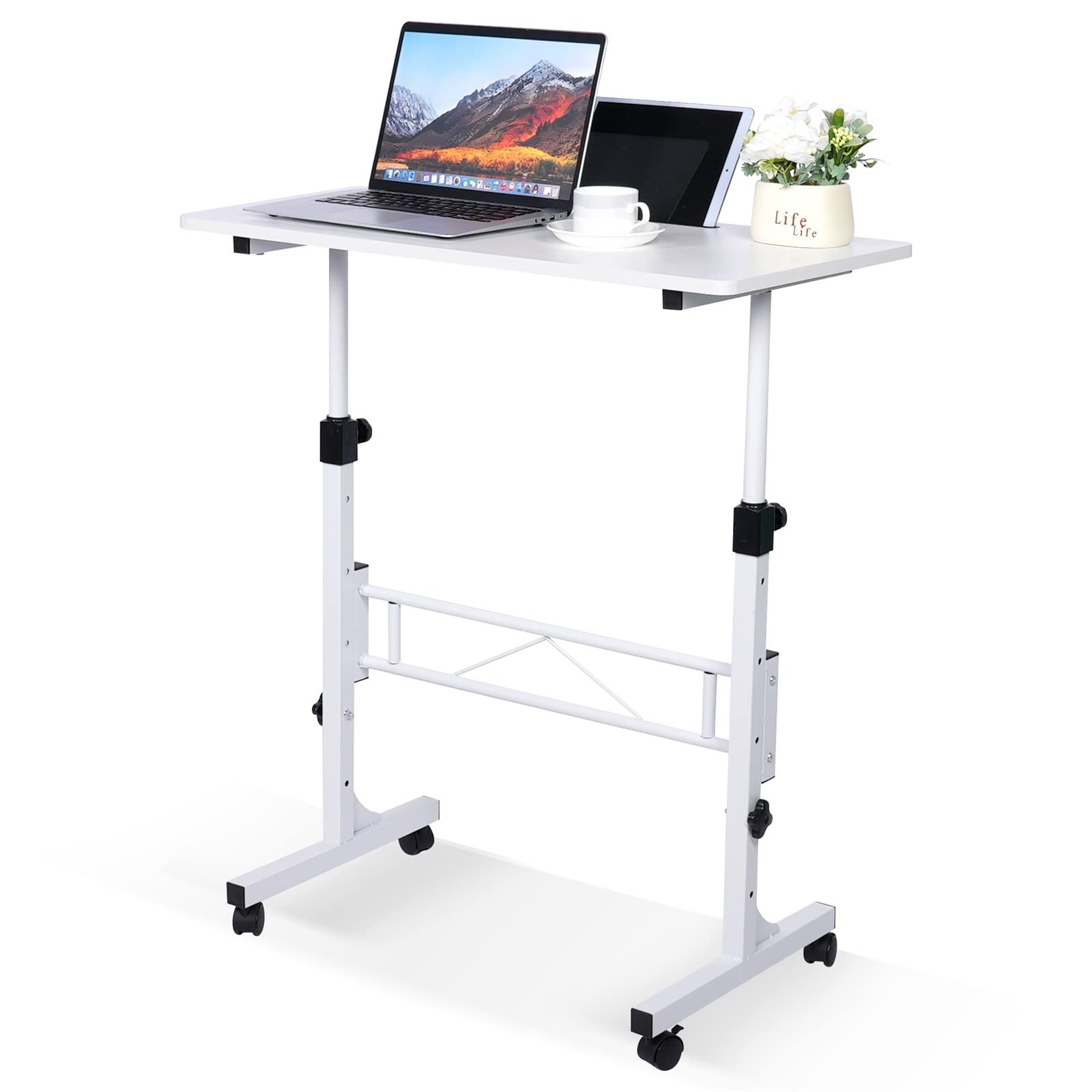 KLSMYHOKI Standing Desk Adjustable Height, Mobile Stand Up Desk with Wheels Small Computer Desk R... | Amazon (US)