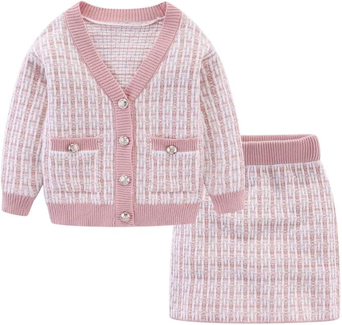 Mud Kingdom Cute Little Girls Ribbed Knit Cardigan Skirt Set School Style | Amazon (US)