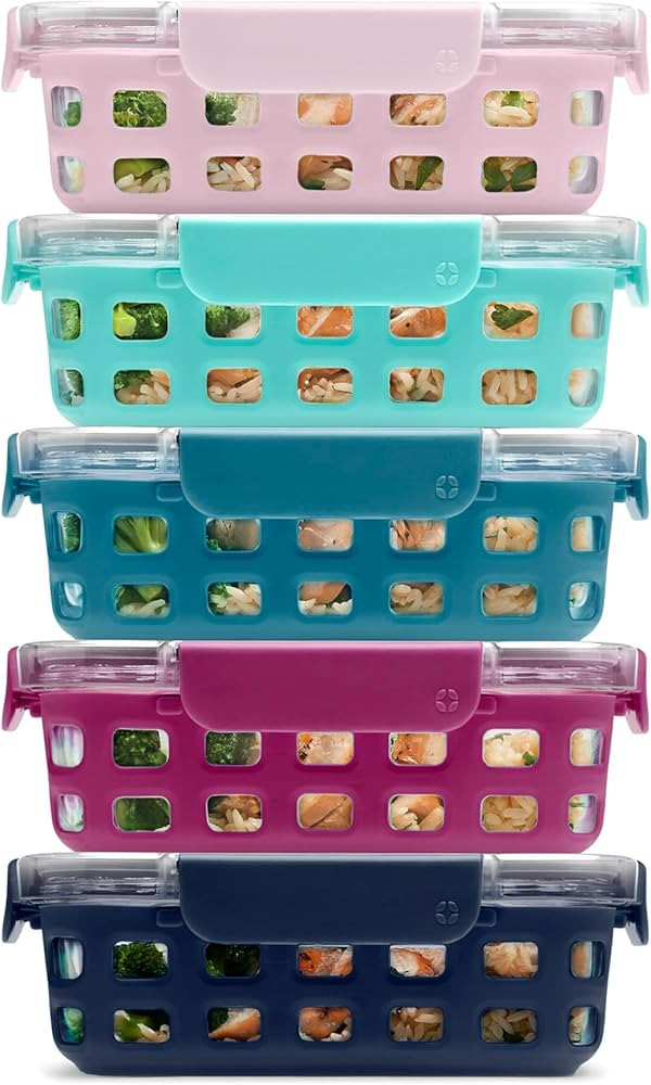 Ello Duraglass 3.4 Cup Meal Prep Sets 10Pc, 5 Pack Set- Glass Food Storage Container with Silicon... | Amazon (US)